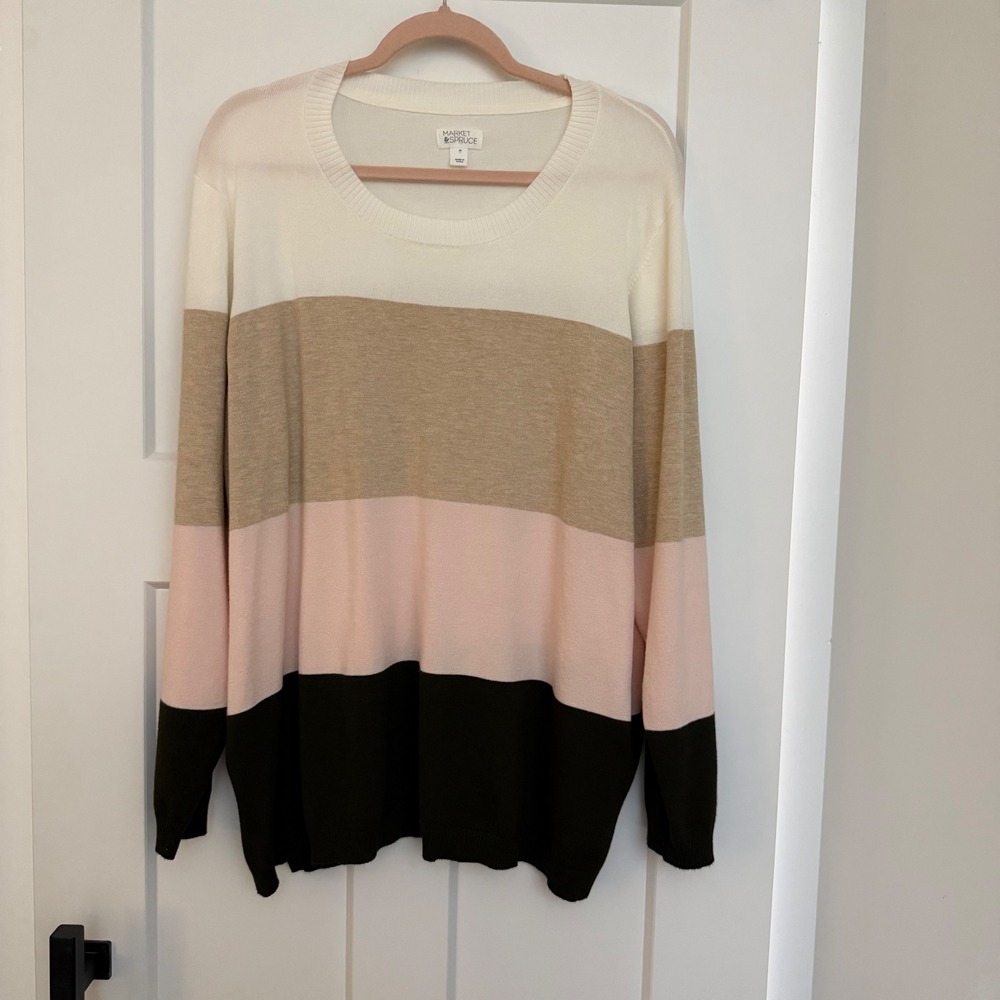 Market & Spruce Colorblock Knit Sweater‎ – Cream, Taupe, Blush & Black